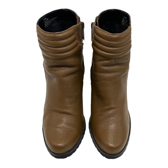 H by Halston Cara Leather Camel Block Heel Lug Sole Booties Womens 8 - Picture 3 of 13